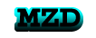 Name icon 'MZD' with black font, thick cyan to black gradient outline, and a secondary white outline.