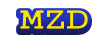 Name icon 'MZD' with golden yellow font, thick bright indigo gradient to dark outline, and a secondary white outline.