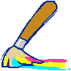 a 2 framed animated paintbrush that is painting cyan, magenta, and yellow streaks.
